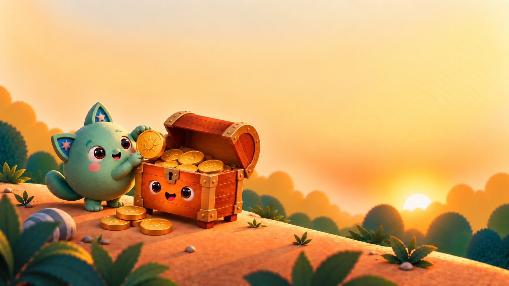 Mimi et son coffre au soleil couchant